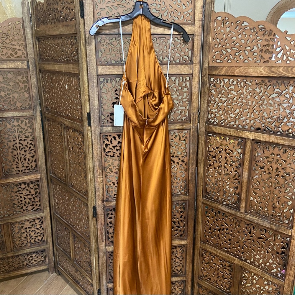 NWT NEW Reformation Daniela Silk Maxi Deep V Dress - Copper - Picture 6 of 8
